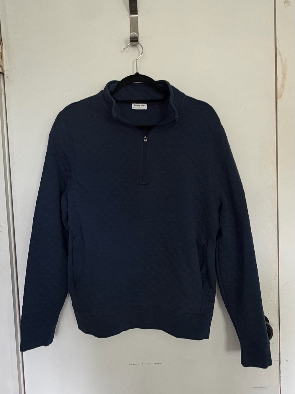 Tommy John Navy Quilted Quarter-Zip Pullover Sweater